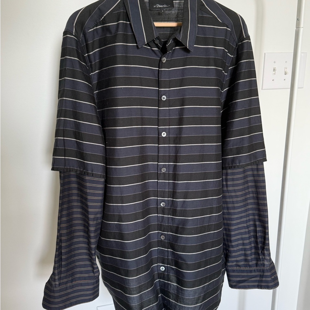 3.1 Phillip Lim Double Sleeve Men's Black Striped Shirt